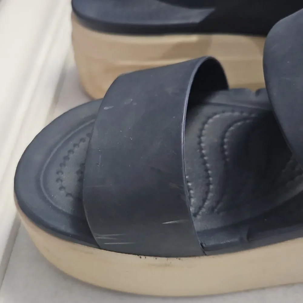 Crocs Navy Blue Brooklyn Low Wedge Women's Sandals Size 7